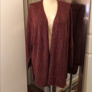 Burgundy with gold thread Open front cardigan